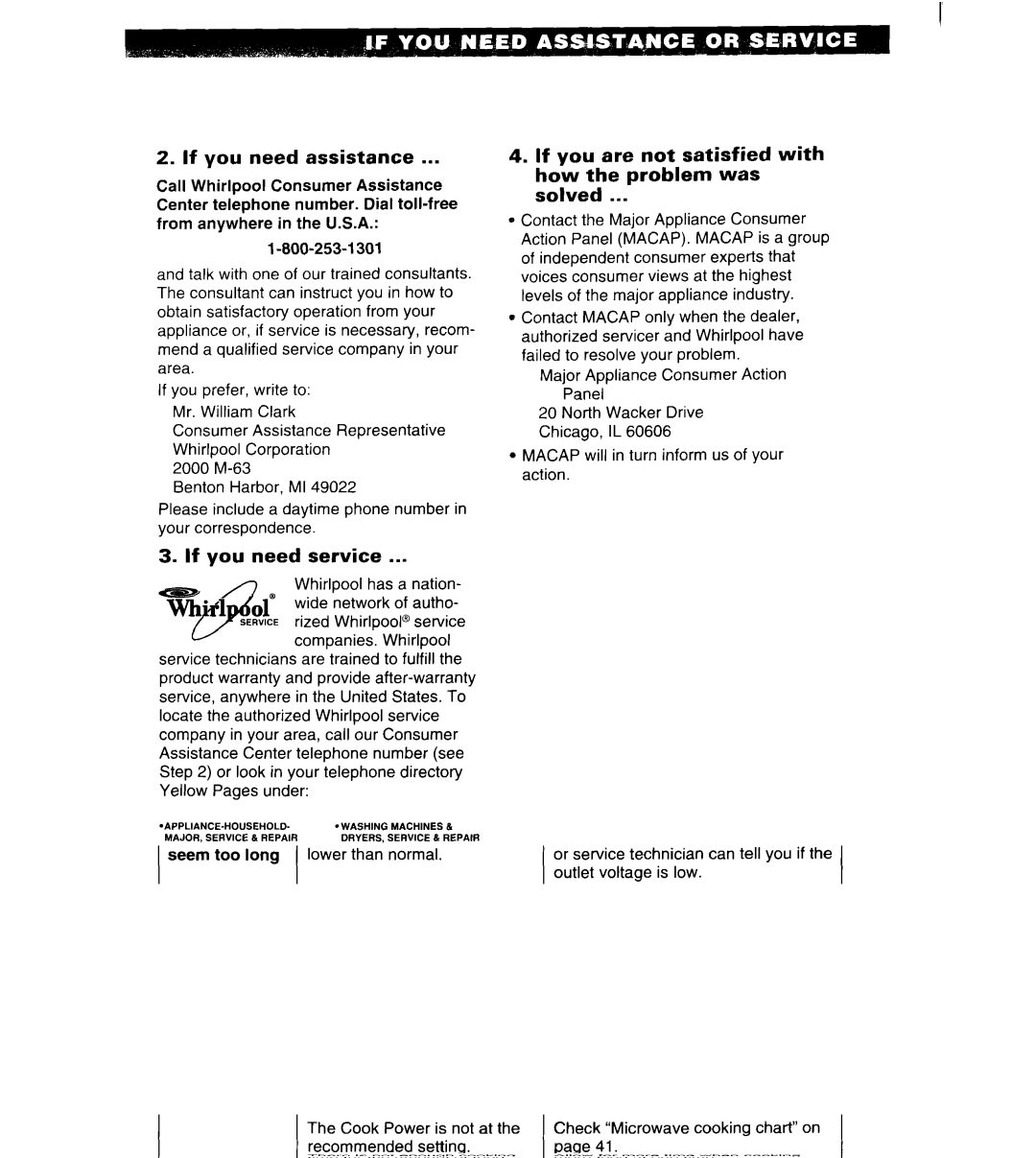 Whirlpool MT6125XBB/Q installation instructions If you need assistance, If you need service 