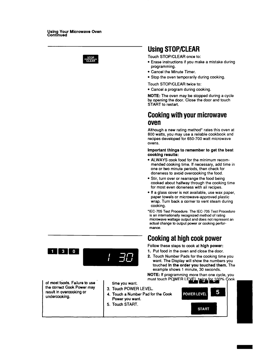 Whirlpool MT6900XW manual UsingSTOP/CLEAR, Cookingat highcookpower, Usln Your Microwave Oven Cont Bnued 