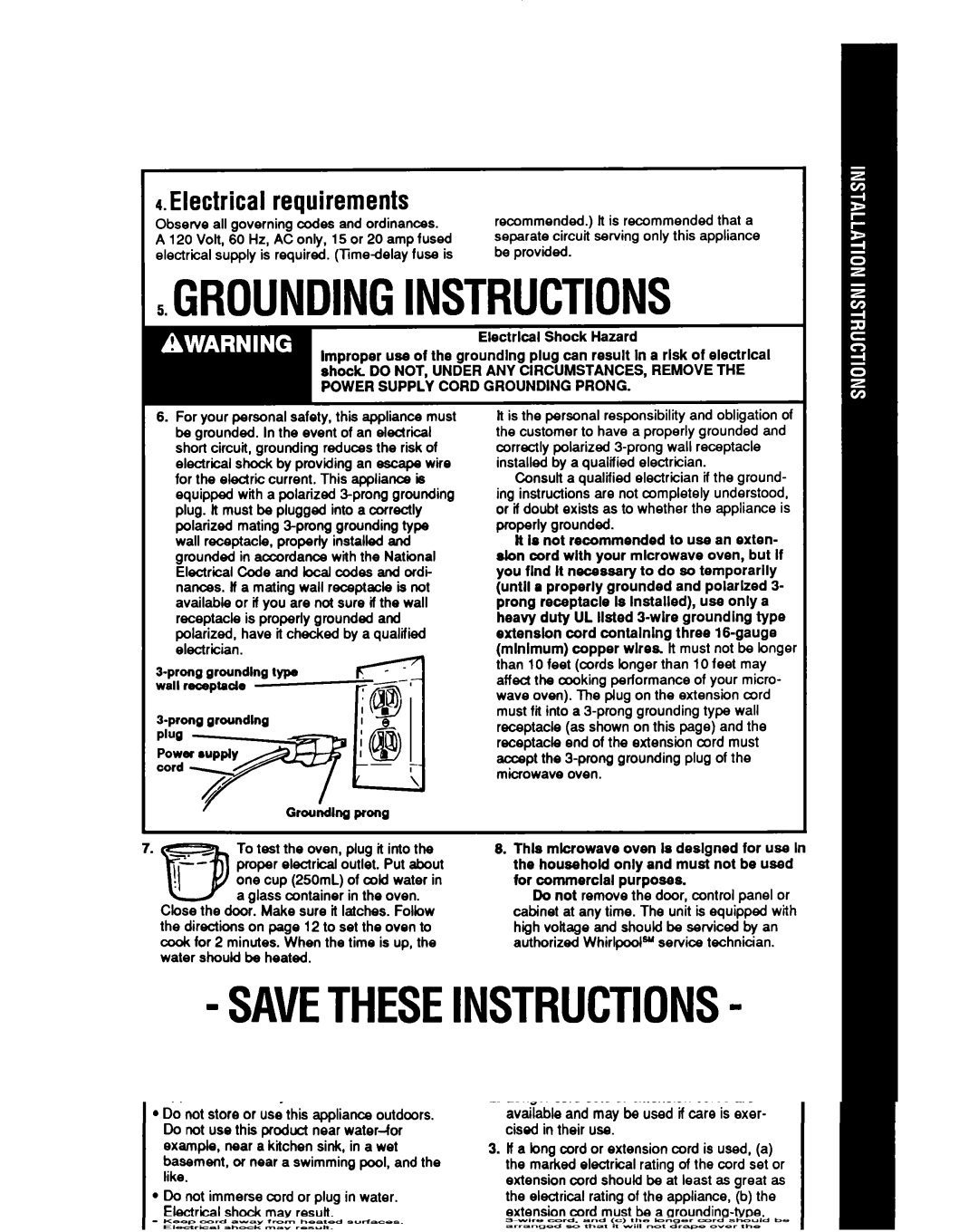 Whirlpool MT6900XW manual 5GROUNDING.INSTRUCTIONS, Electricalrequirements 