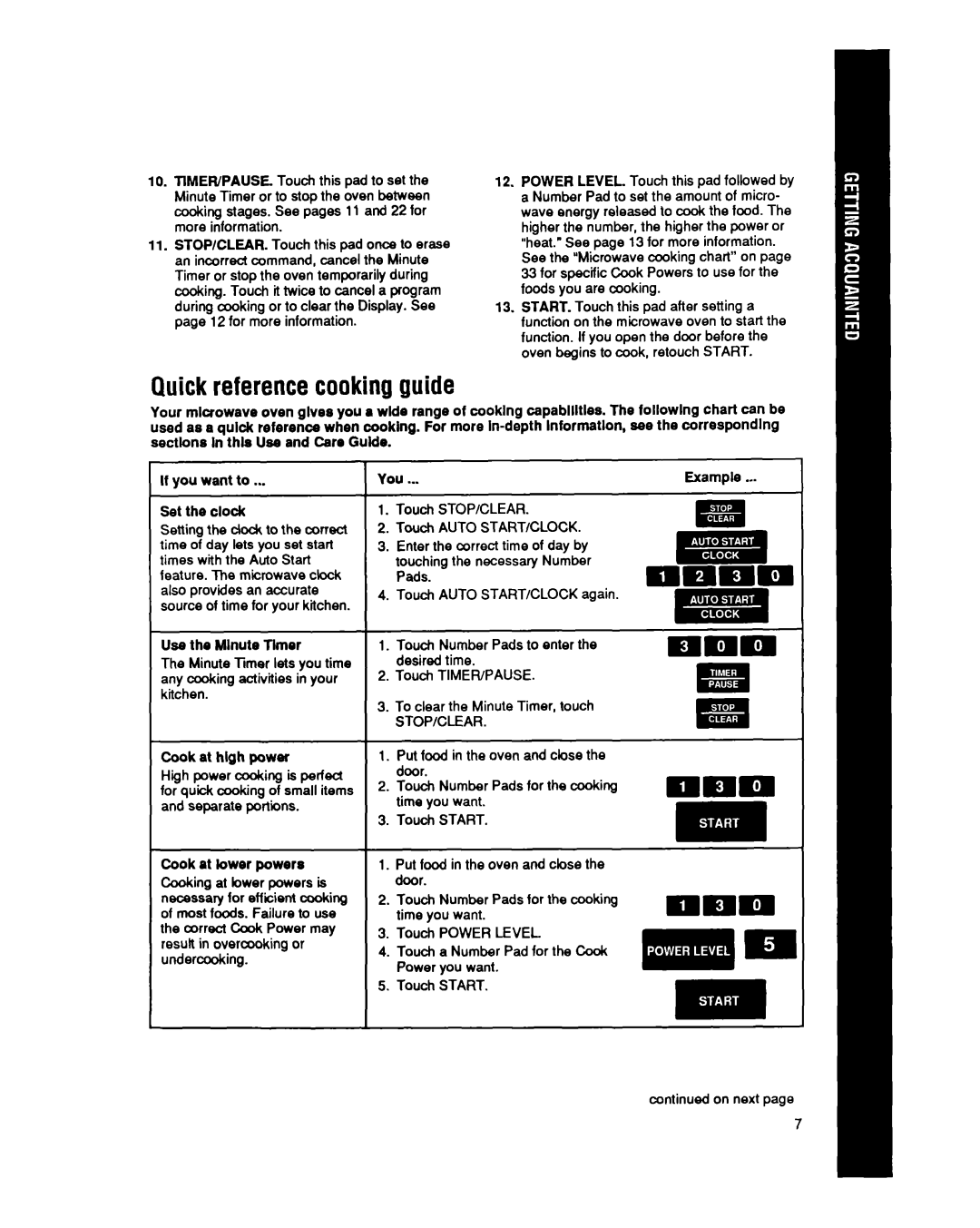 Whirlpool MT6900XW Quickreferencecookingguide, Example, Use the Minute Timer, Cook at high power, Cook at lower powers 