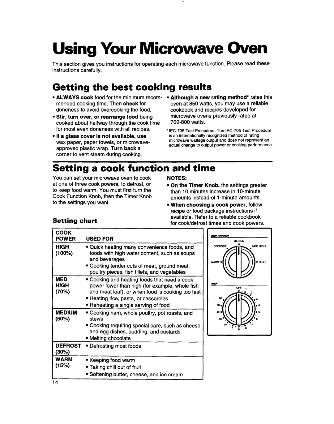 Whirlpool MT7073XD Using Your Microwave Oven, Getting the best cooking results, Setting a cook function, Time, ODoI 