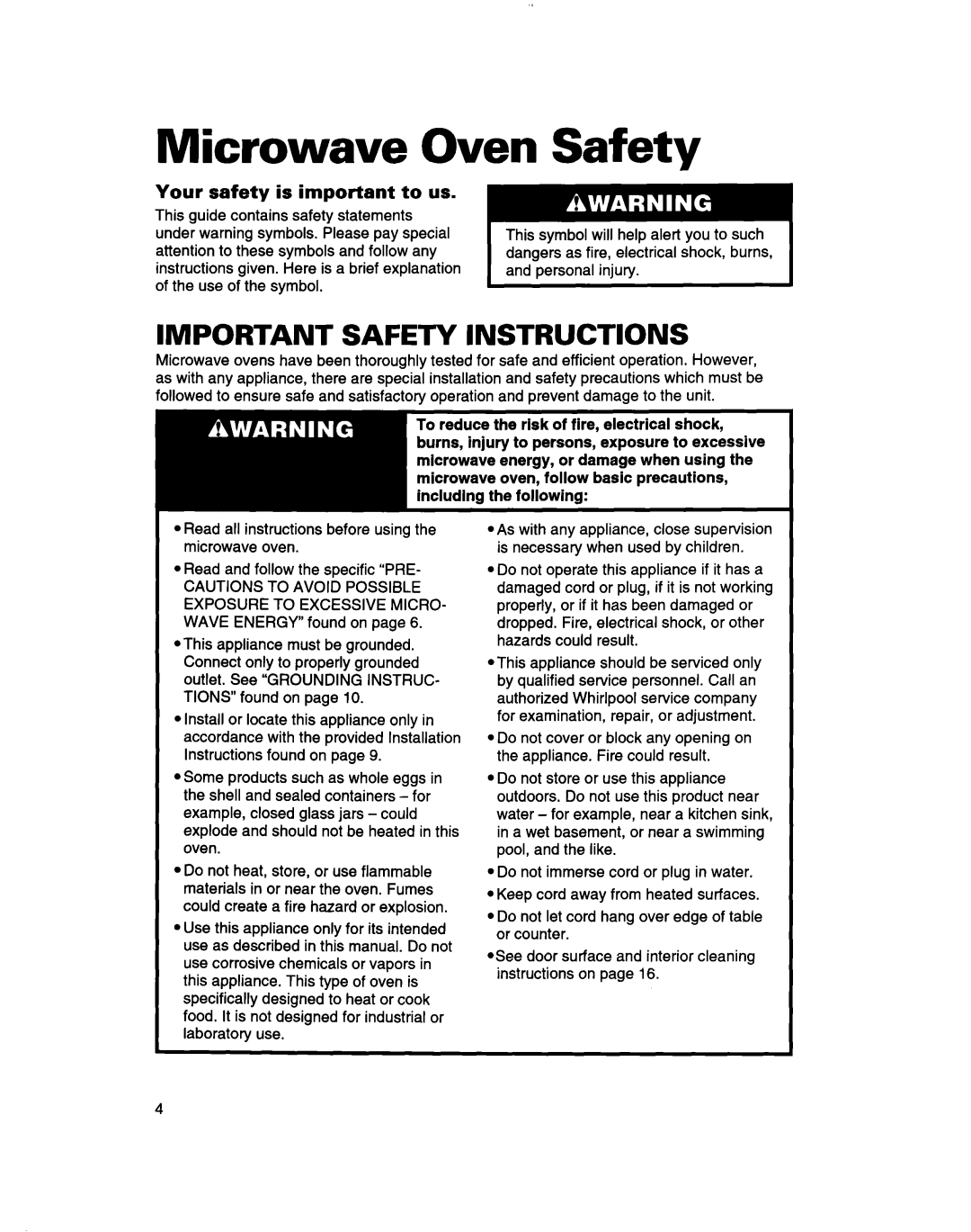 Whirlpool MT7073XD, MT7070XD Microwave Oven Safety, Your safety is important to us, Personal injury 