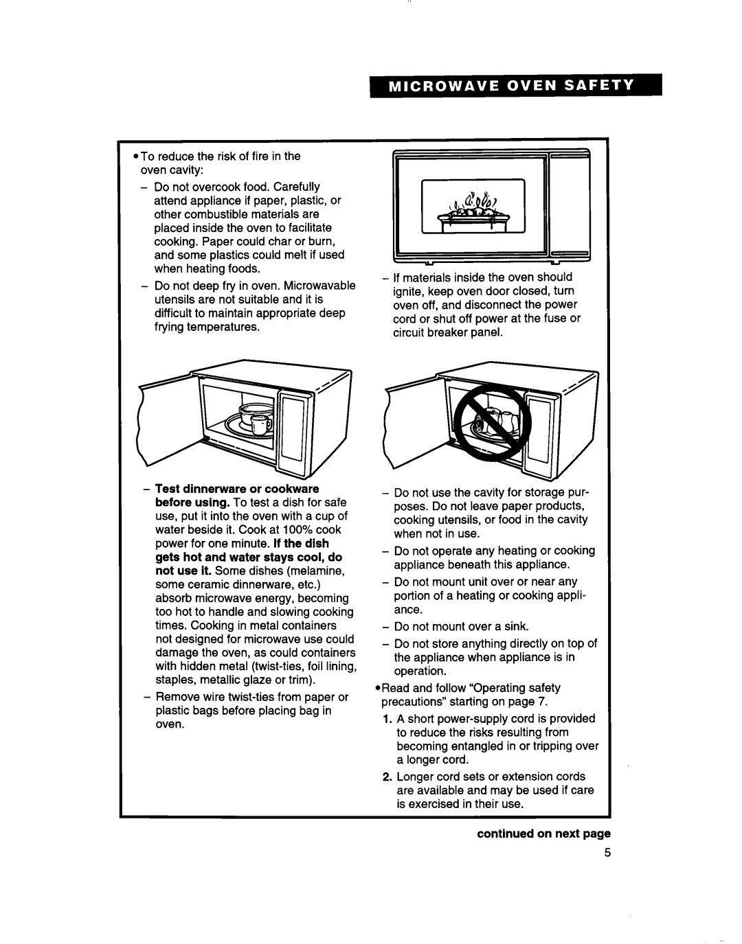 Whirlpool MT7070XD, MT7073XD installation instructions To reduce the risk of fire in the oven cavity, On next 