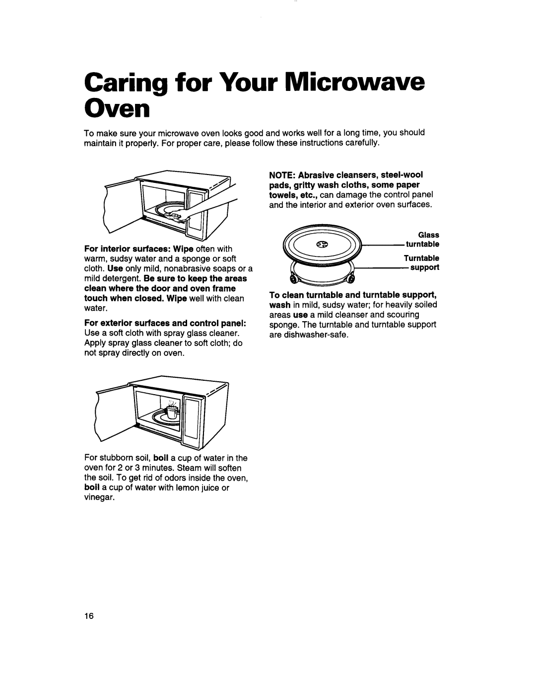 Whirlpool MT7073XD, MT7070XD installation instructions Caring for Your Microwave Oven 