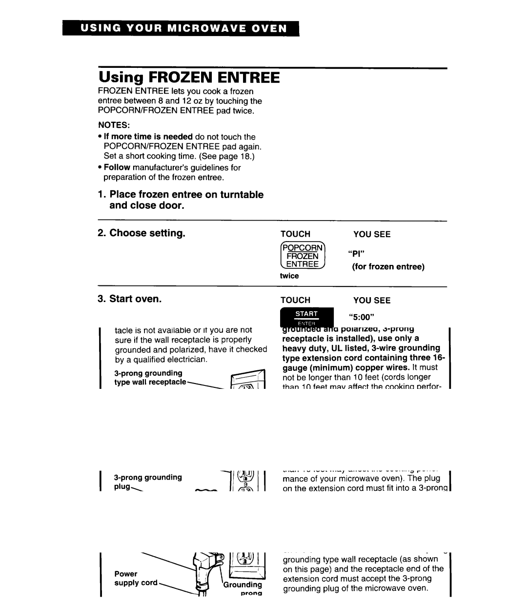 Whirlpool MT7078XD, MT7118XD, MT7116XD installation instructions Using Frozen Entree 