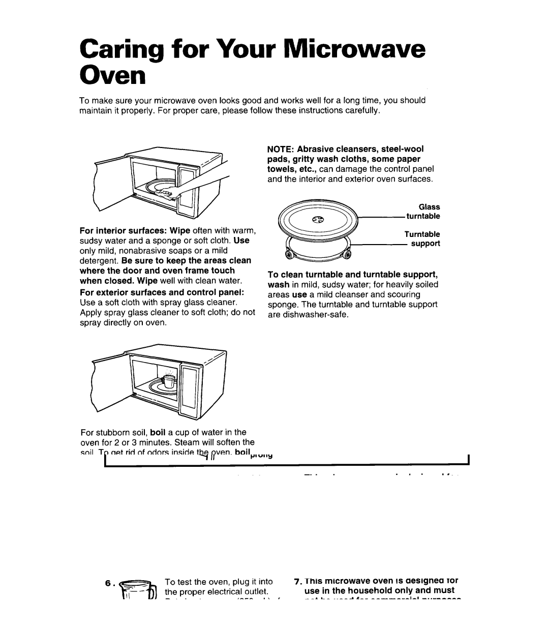 Whirlpool MT7078XD, MT7118XD, MT7116XD installation instructions Caring for Your Microwave Oven 