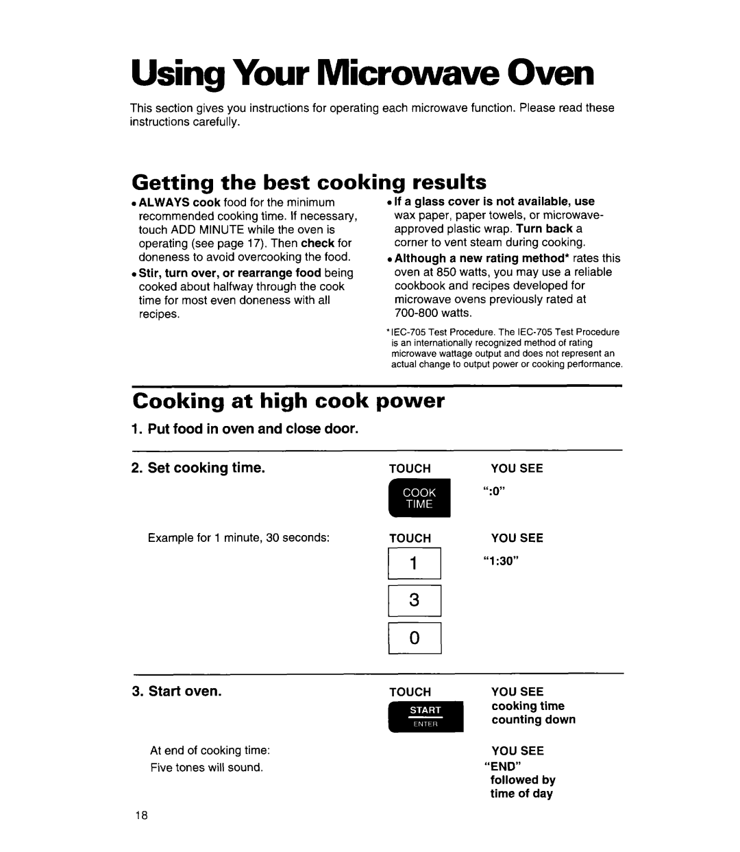 Whirlpool MT7078XD Getting - the best cooking, results, Cooking at high cook power, Put food in oven and close door 