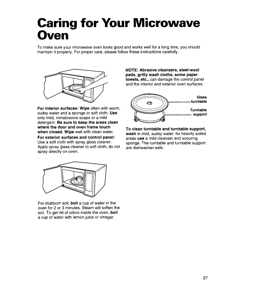 Whirlpool MT7078XD, MT7118XD, MT7116XD installation instructions Caring for Your Microwave Oven, Glass Turntable 