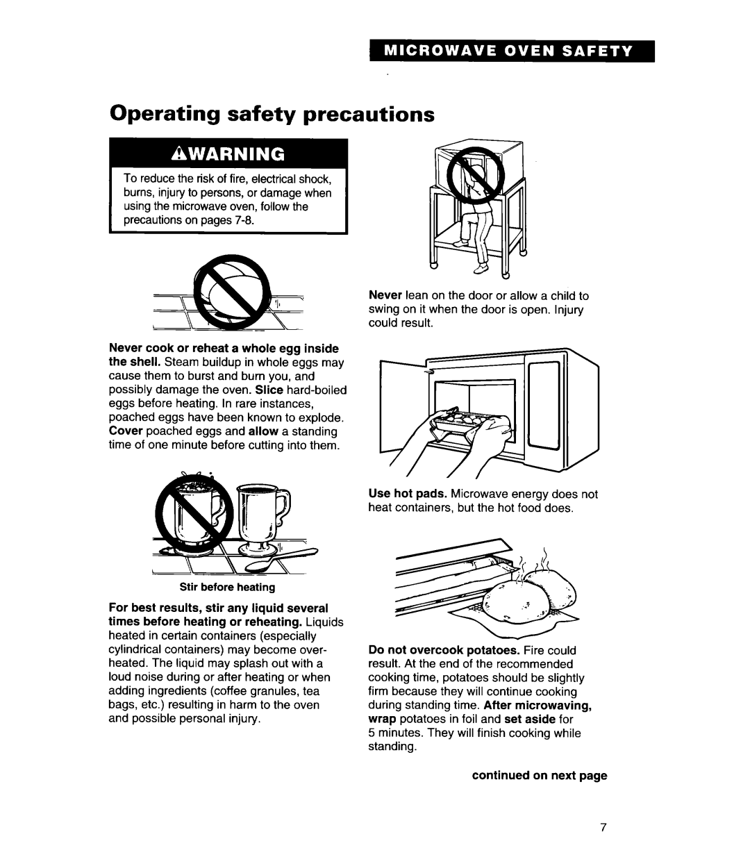 Whirlpool MT7118XD, MT7078XD, MT7116XD installation instructions Operating safety precautions 