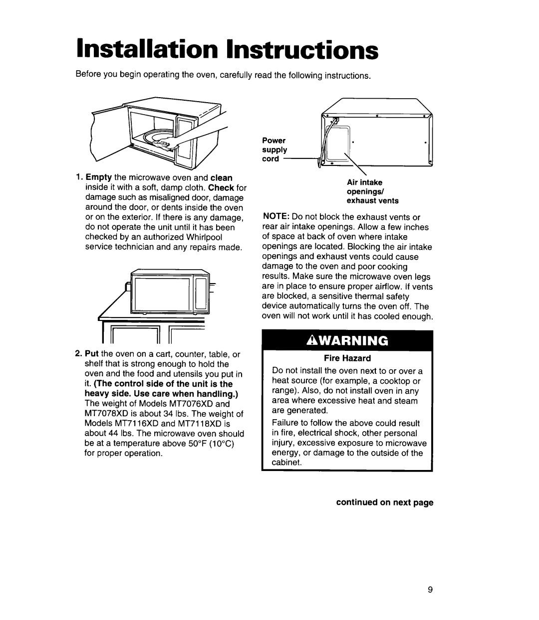 Whirlpool MT7078XD, MT7118XD, MT7116XD installation instructions Installation Instructions, Ei.i jpj 