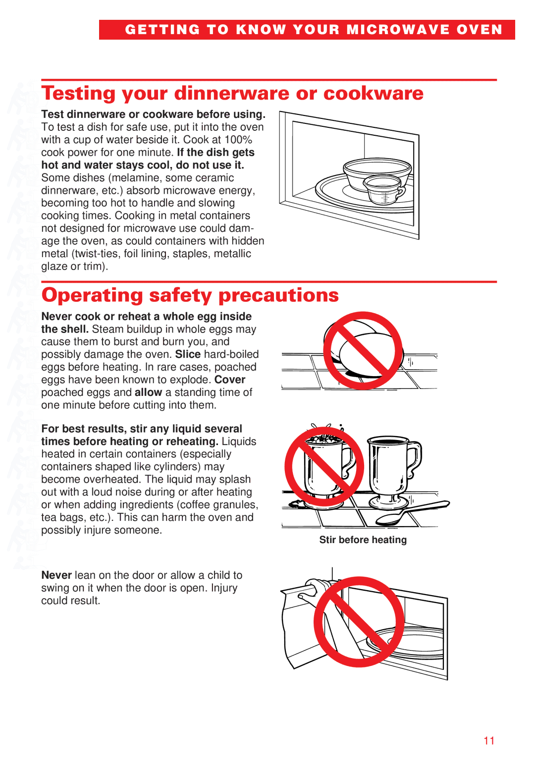 Whirlpool YMT8068SE, YMT8066SE Testing your dinnerware or cookware, Operating safety precautions 