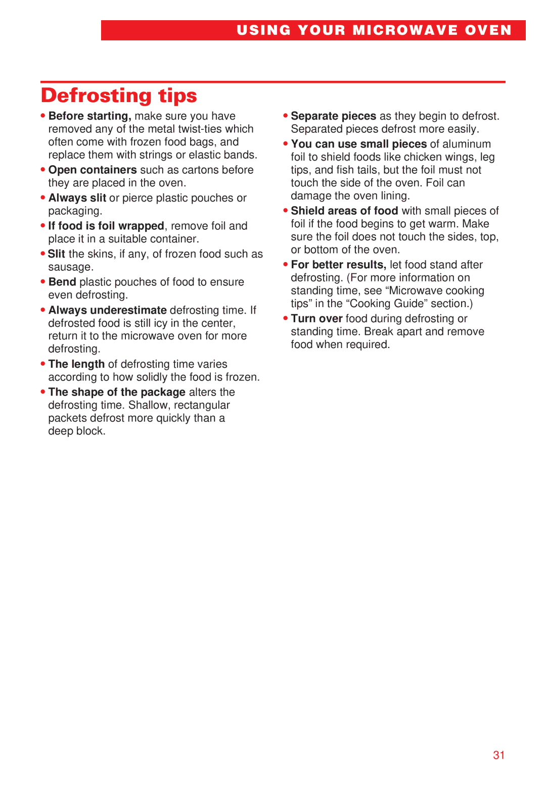 Whirlpool YMT8068SE, YMT8066SE installation instructions Defrosting tips 