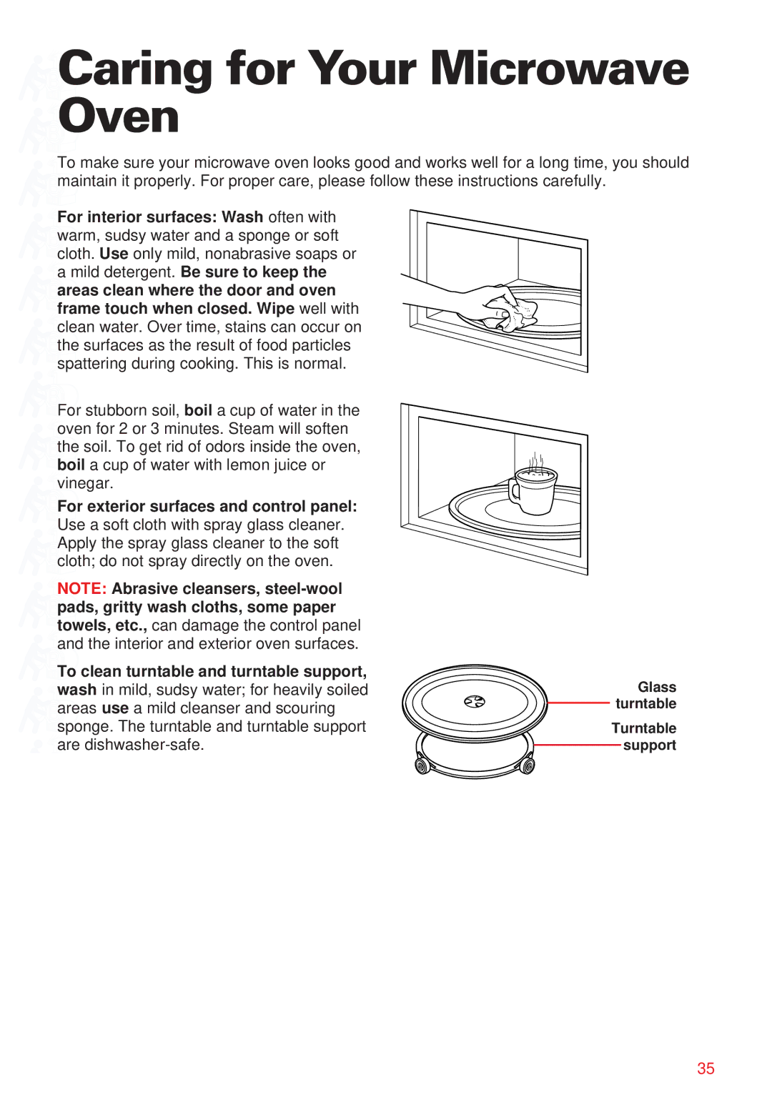 Whirlpool YMT8068SE, YMT8066SE Caring for Your Microwave Oven, For interior surfaces Wash often with 