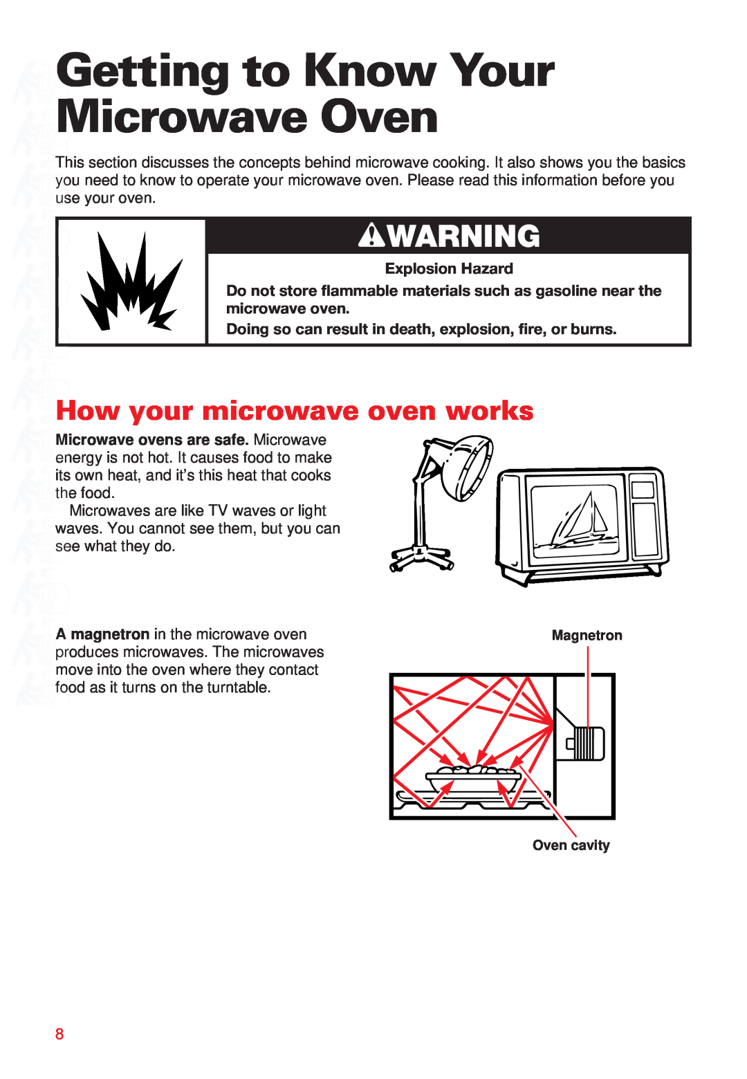 Whirlpool MT8068SE Getting to Know Your Microwave Oven, How your microwave oven works, Explosion Hazard, wWARNING 