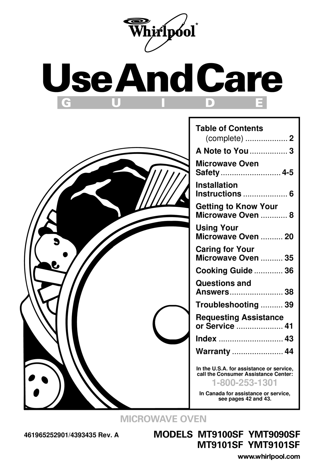 Whirlpool MT9100SF, YMT9101SF, YMT9090SF installation instructions UseAndCare, 461965252901/4393435 Rev. a 