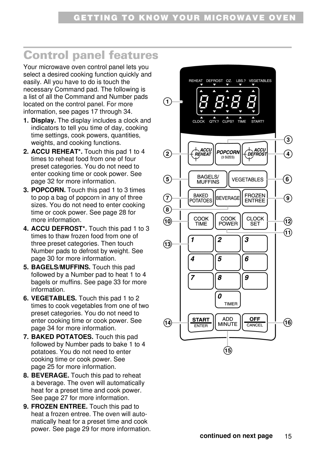 Whirlpool YMT9090SF, MT9100SF, YMT9101SF installation instructions Control panel features, On next 