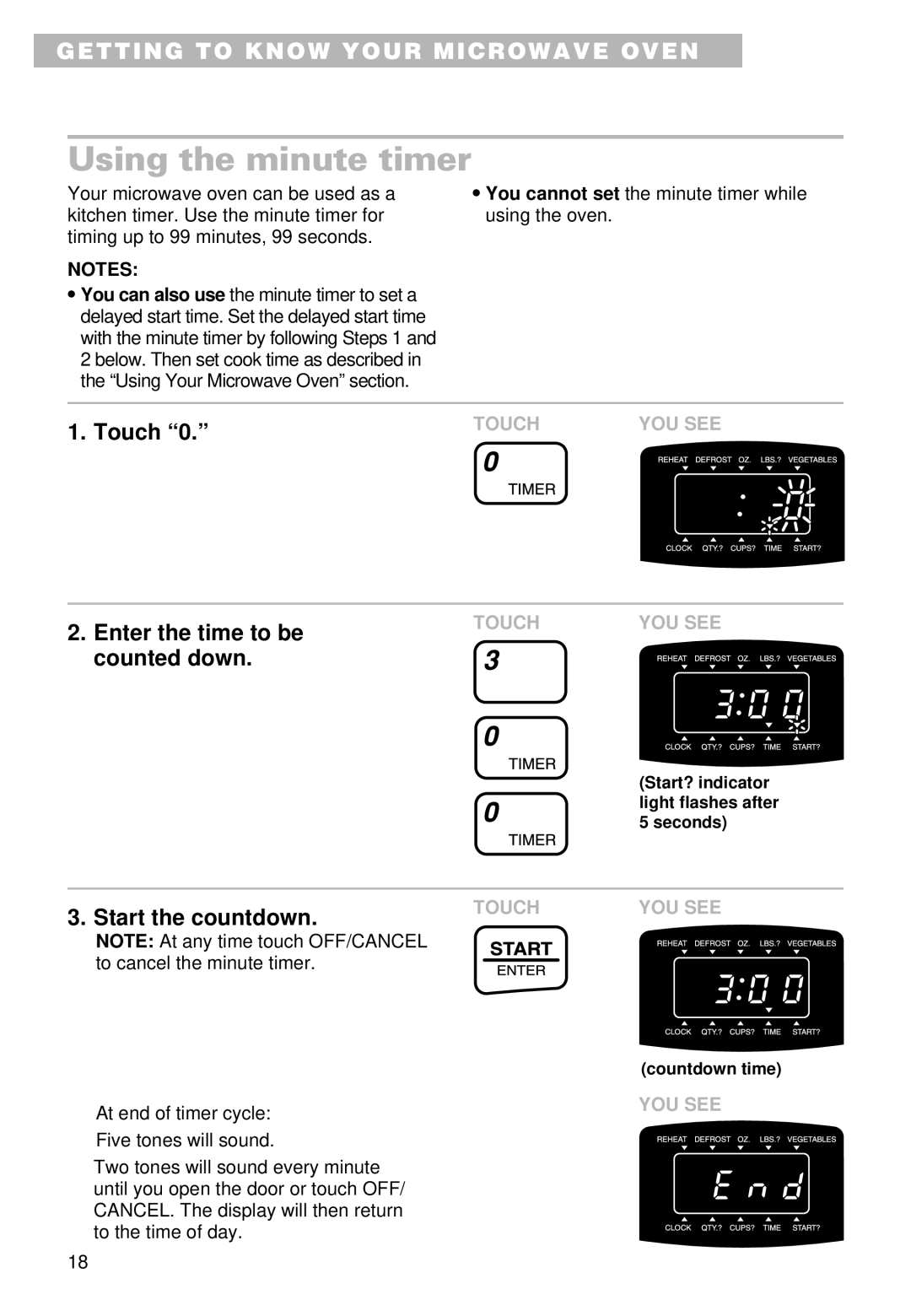 Whirlpool YMT9101SF, MT9100SF, YMT9090SF installation instructions Using the minute timer, Start the countdown 