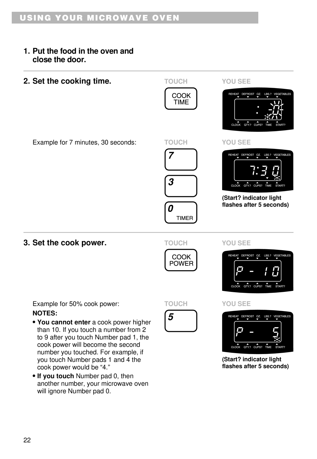 Whirlpool YMT9101SF, MT9100SF, YMT9090SF installation instructions Set the cook power 