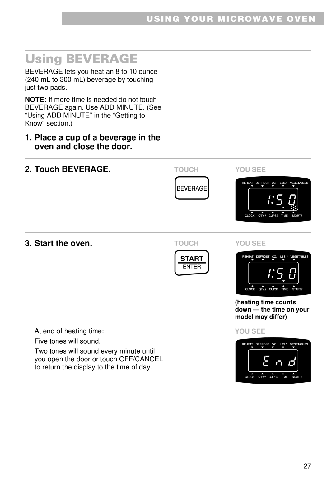 Whirlpool YMT9090SF, MT9100SF, YMT9101SF installation instructions Using Beverage 