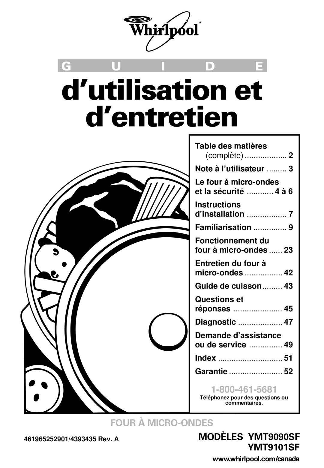 Whirlpool MT9100SF, YMT9101SF, YMT9090SF ’installation Familiarisation, Four à micro-ondes, Ou de service 