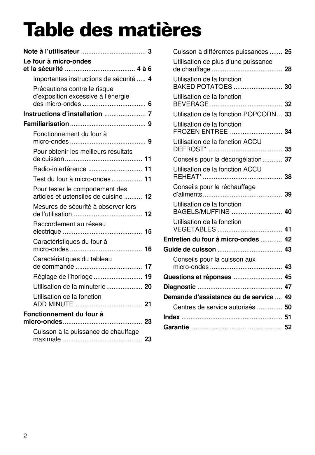 Whirlpool YMT9101SF, MT9100SF, YMT9090SF installation instructions Table des matières 