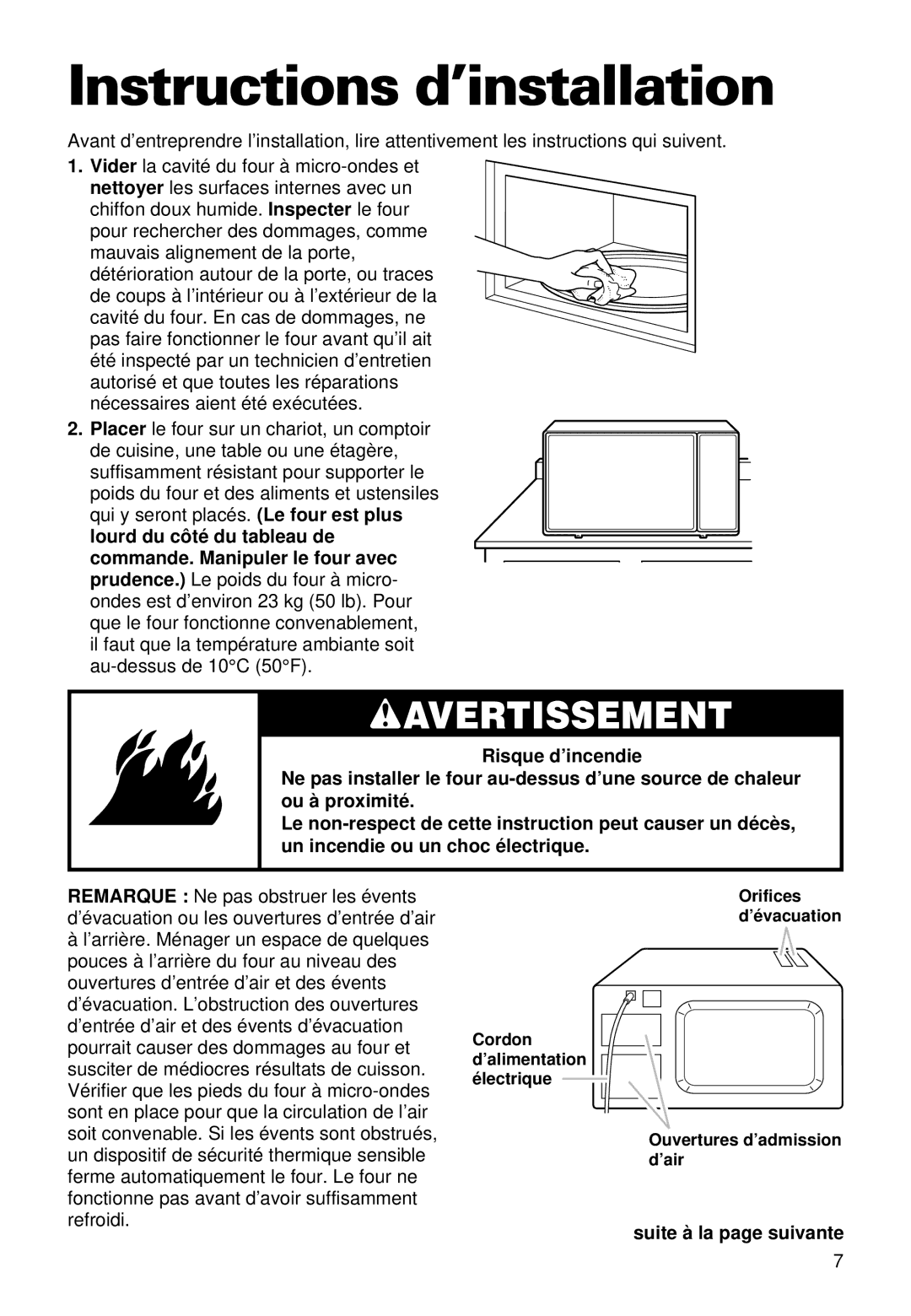 Whirlpool YMT9090SF, MT9100SF, YMT9101SF installation instructions Instructions d’installation 