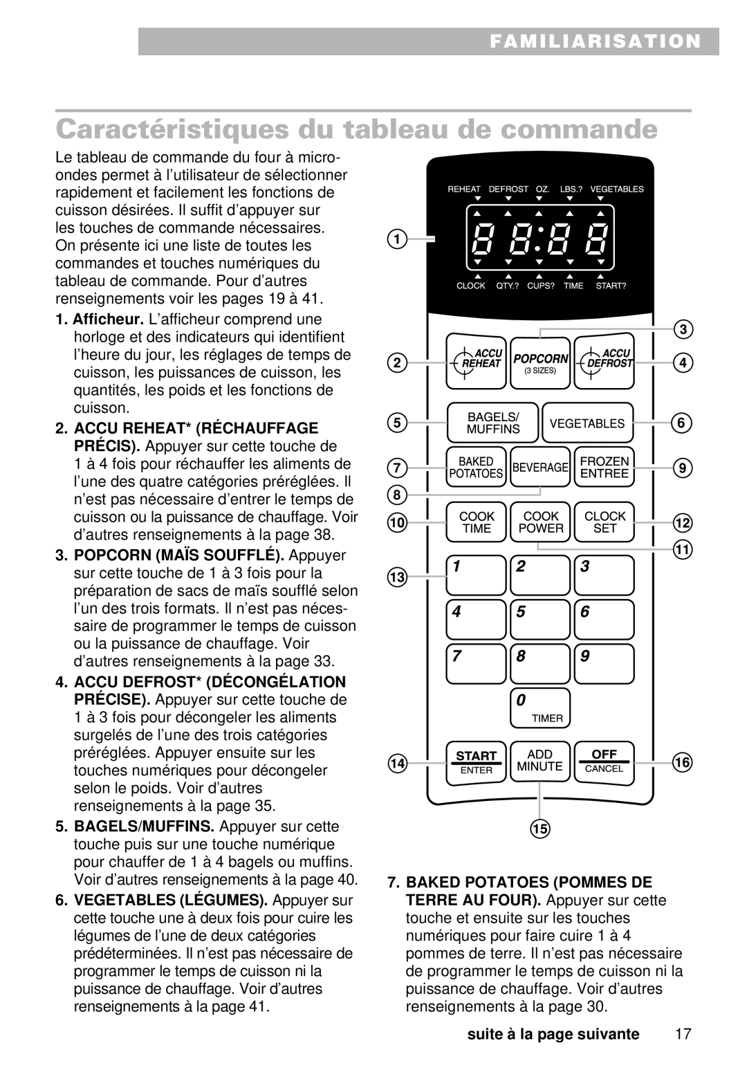 Whirlpool MT9101SF Caractéristiques du tableau de commande, Accu REHEAT* Réchauffage PRÉCIS. Appuyer sur cette touche de 