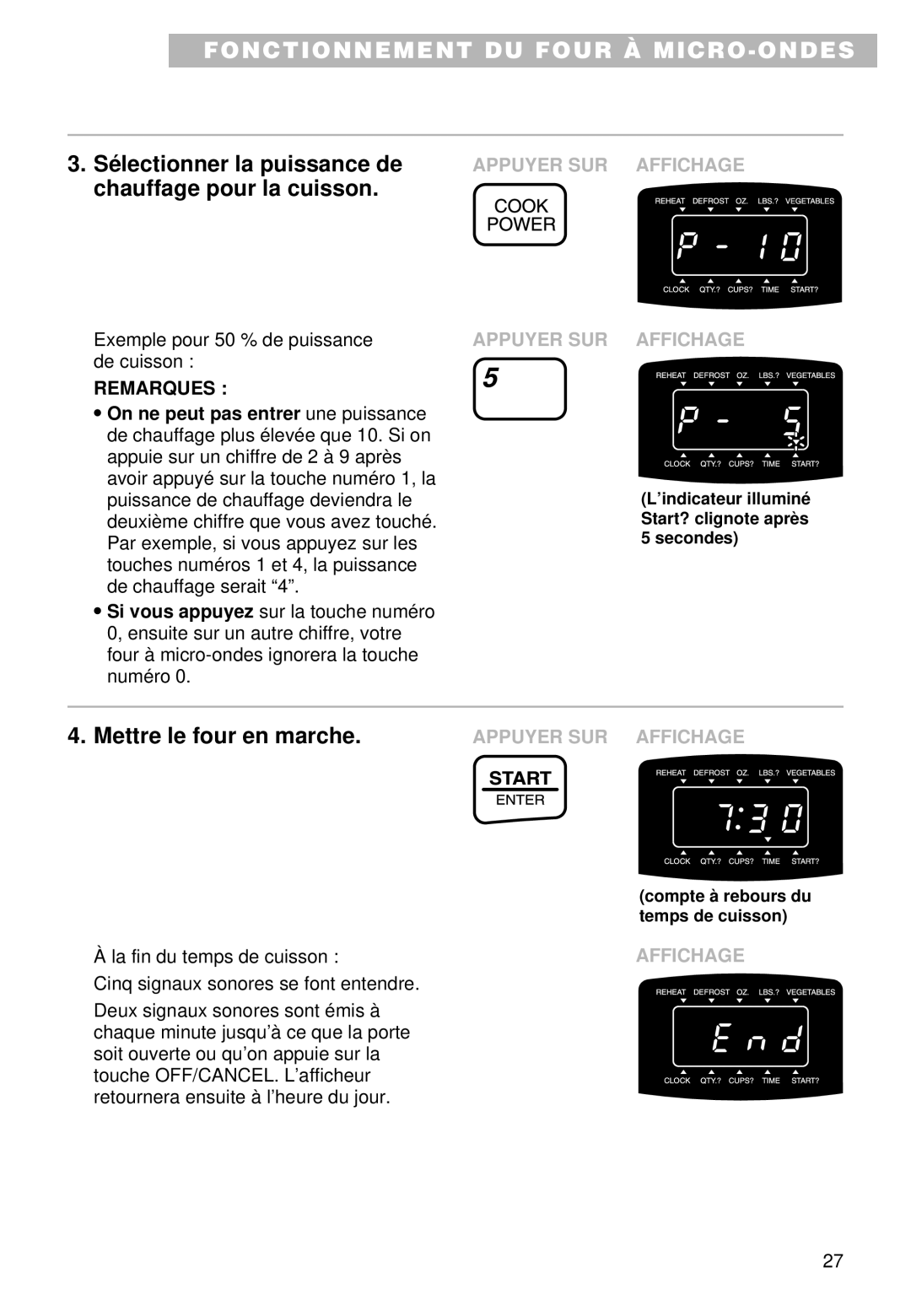 Whirlpool YMT9090SF, MT9100SF, YMT9101SF Chauffage pour la cuisson, On ne peut pas entrer une puissance 