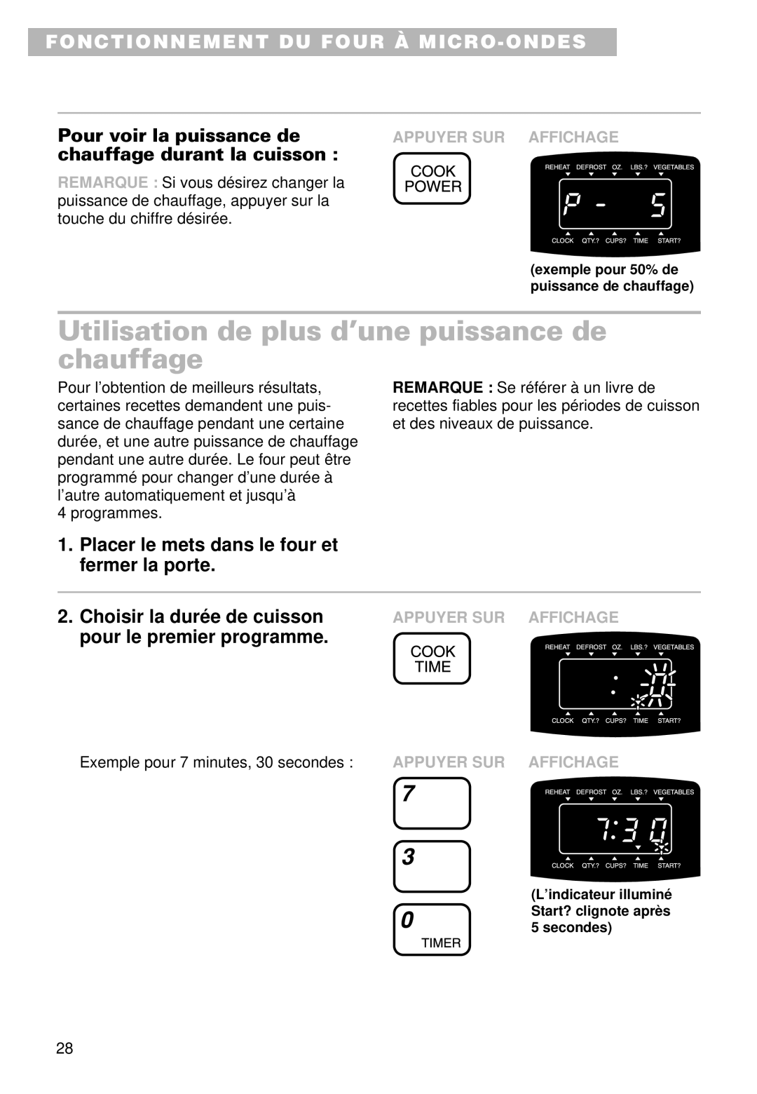 Whirlpool MT9100SF Utilisation de plus d’une puissance de chauffage, Pour voir la puissance de chauffage durant la cuisson 