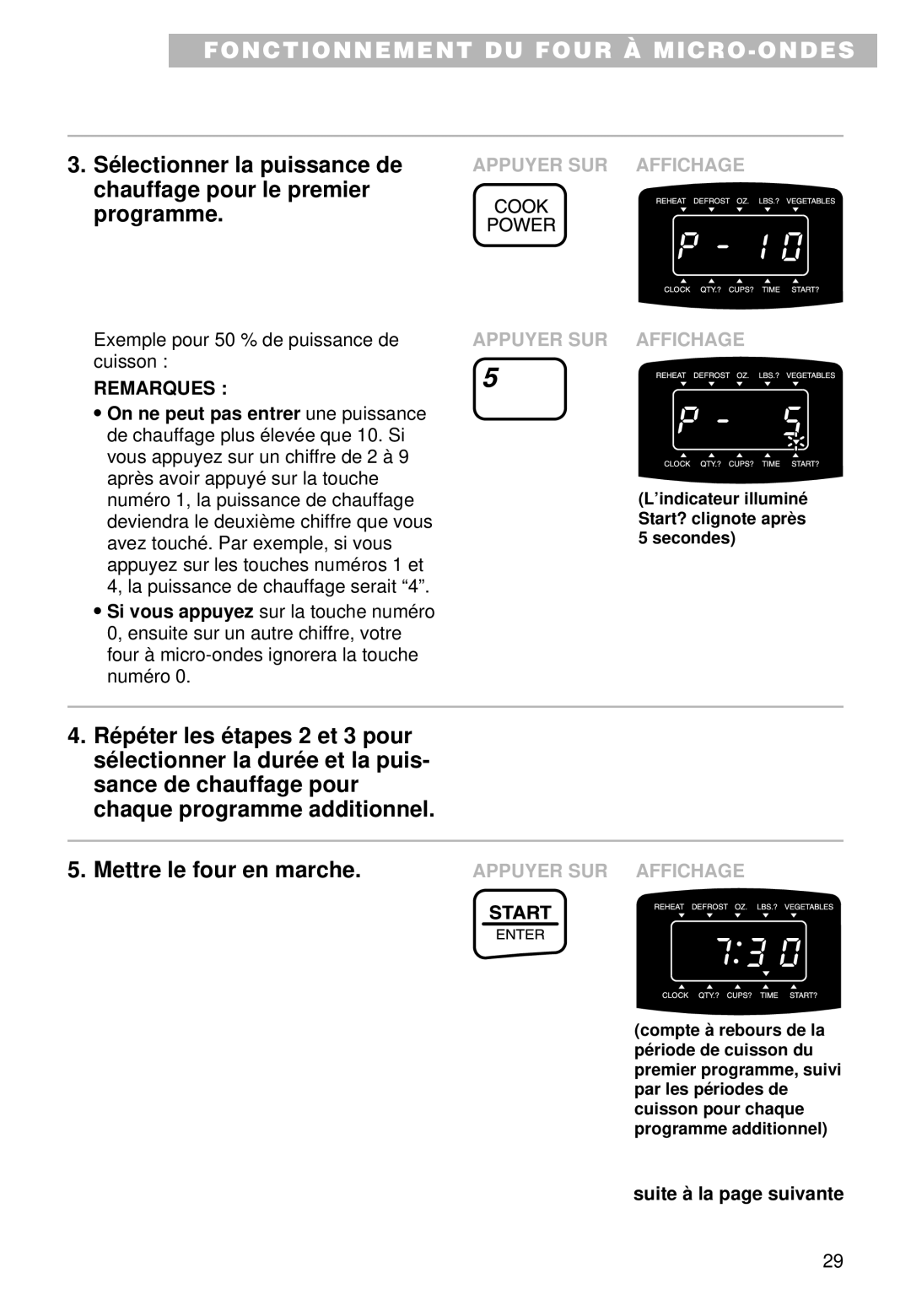 Whirlpool MT9100SF, YMT9101SF, YMT9090SF installation instructions Chauffage pour le premier Programme 