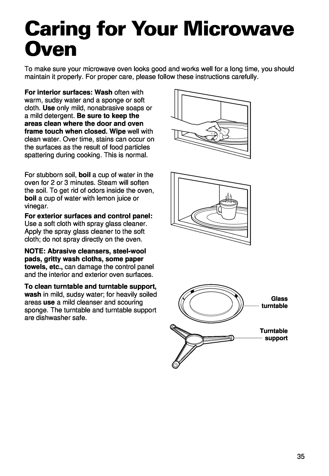 Whirlpool YMT9090SF, MT9100SF, YMT9101SF installation instructions Caring for Your Microwave Oven 