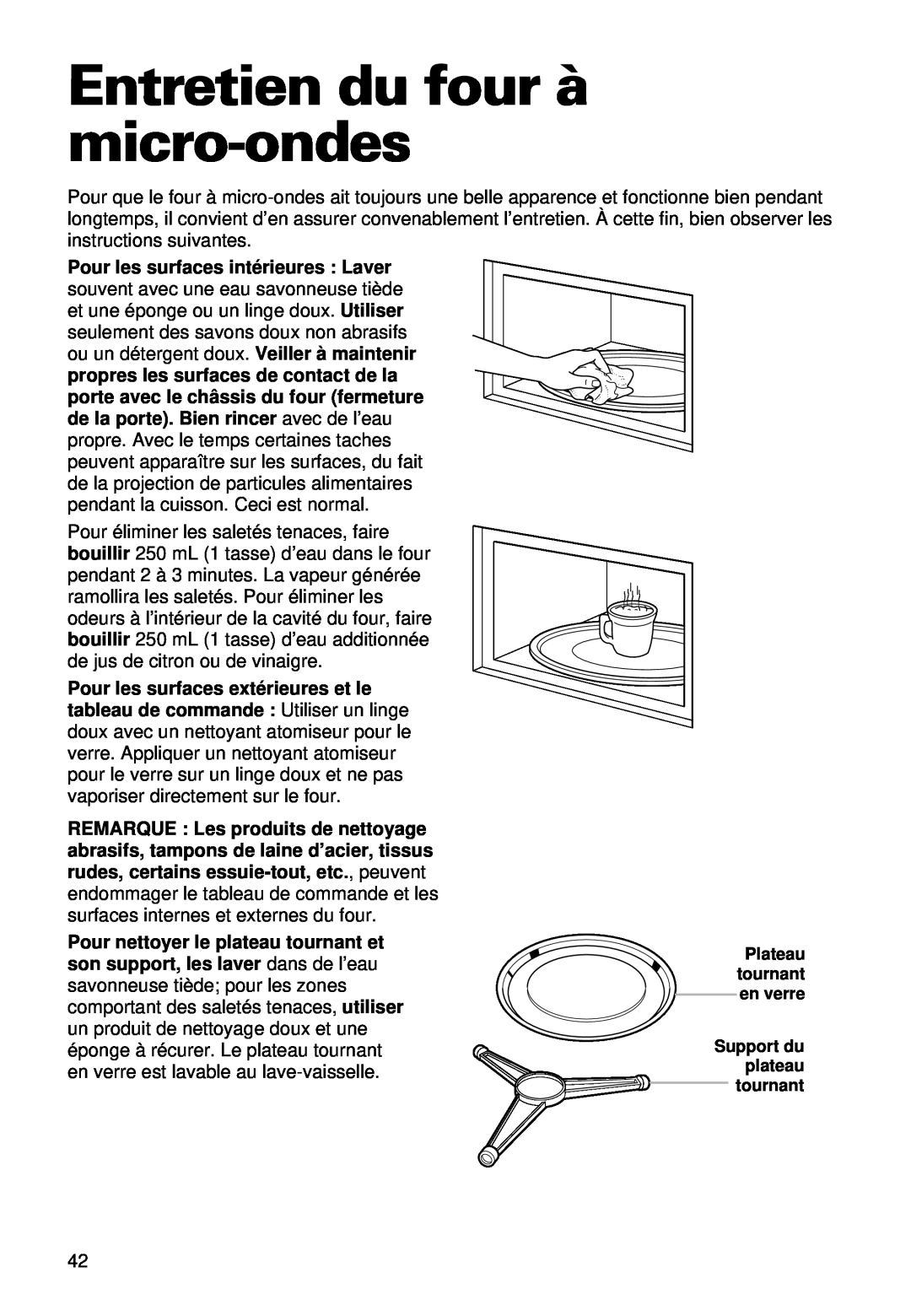 Whirlpool YMT9101SF, MT9100SF, YMT9090SF installation instructions Entretien du four à micro-ondes 