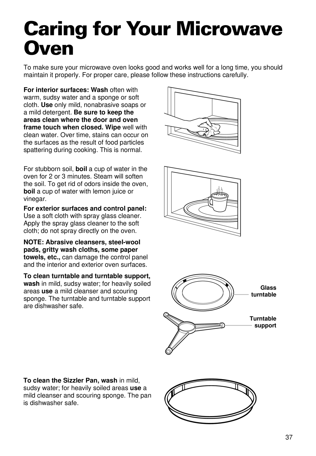 Whirlpool YMT9102SF, YMT9092SF installation instructions Caring for Your Microwave Oven 