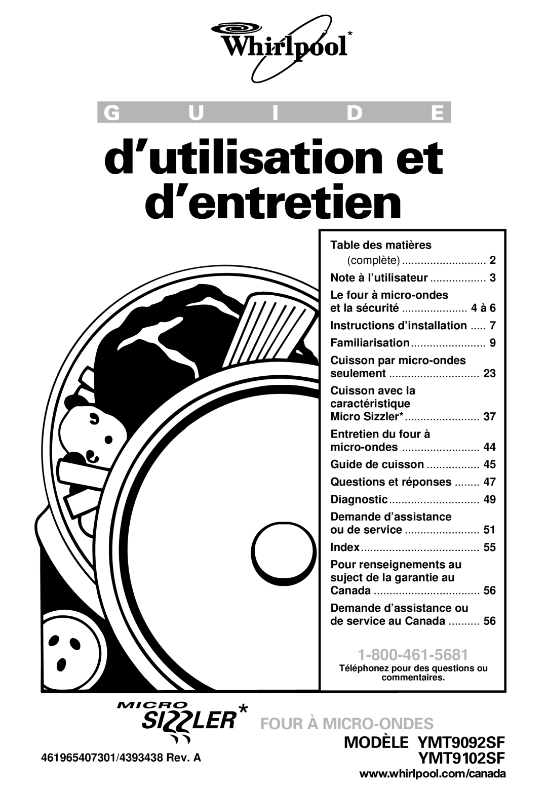 Whirlpool YMT9102SF Le four à micro-ondes, Instructions d’installation, Cuisson par micro-ondes, Entretien du four à 