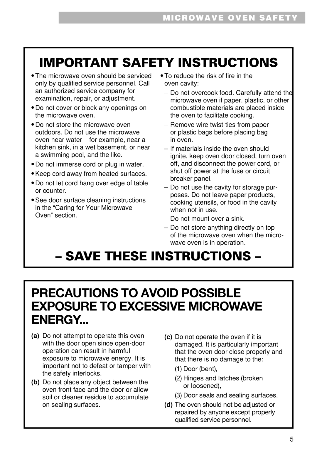 Whirlpool YMT9092SF, YMT9102SF installation instructions Microwave Oven Safety 