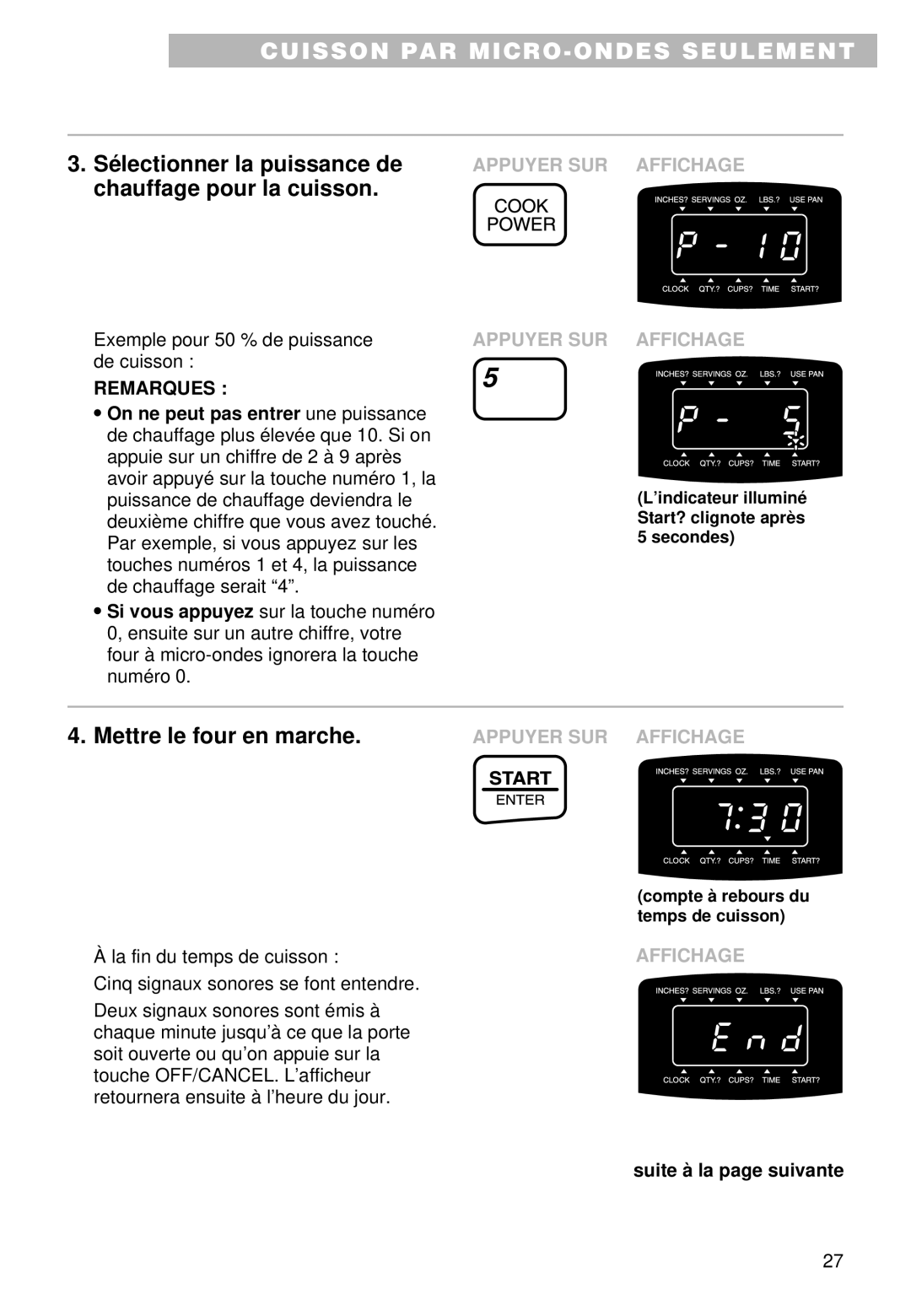 Whirlpool YMT9102SF, YMT9092SF installation instructions Chauffage pour la cuisson, On ne peut pas entrer une puissance 