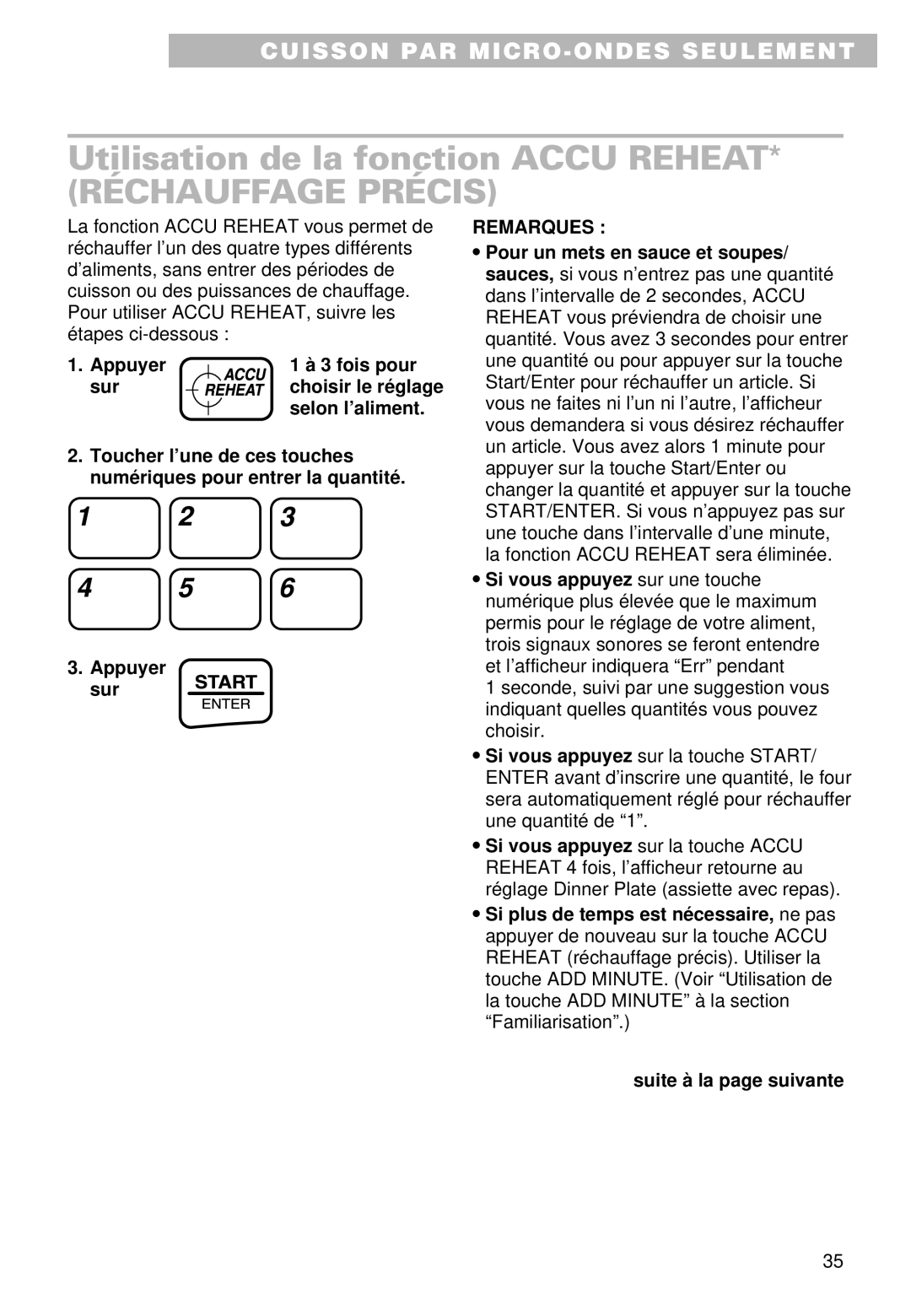 Whirlpool YMT9092SF, YMT9102SF installation instructions Utilisation de la fonction Accu Reheat, Réchauffage Précis 