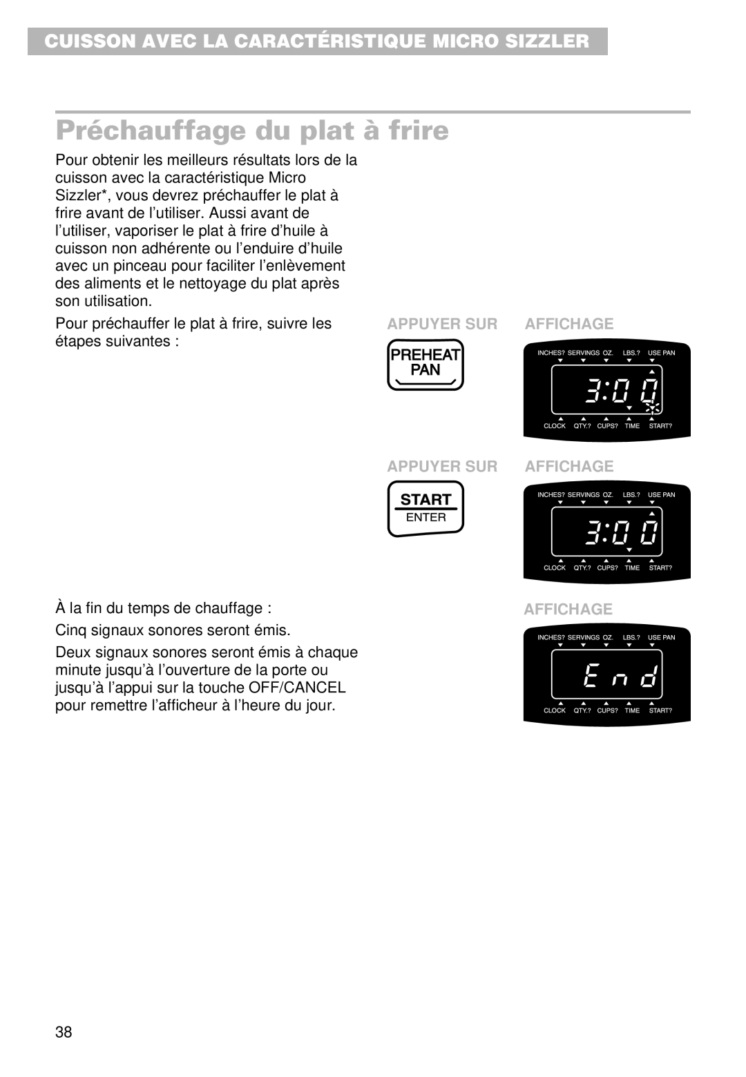 Whirlpool YMT9092SF, YMT9102SF installation instructions Préchauffage du plat à frire 