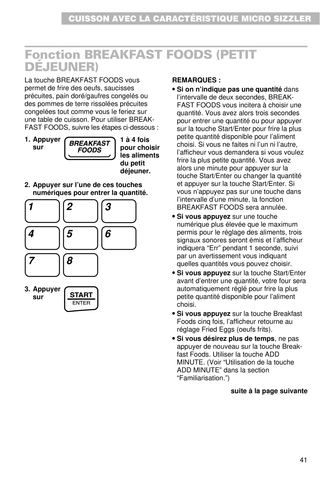 Whirlpool YMT9092SF, YMT9102SF installation instructions Fonction Breakfast Foods Petit Déjeuner, Appuyer sur 