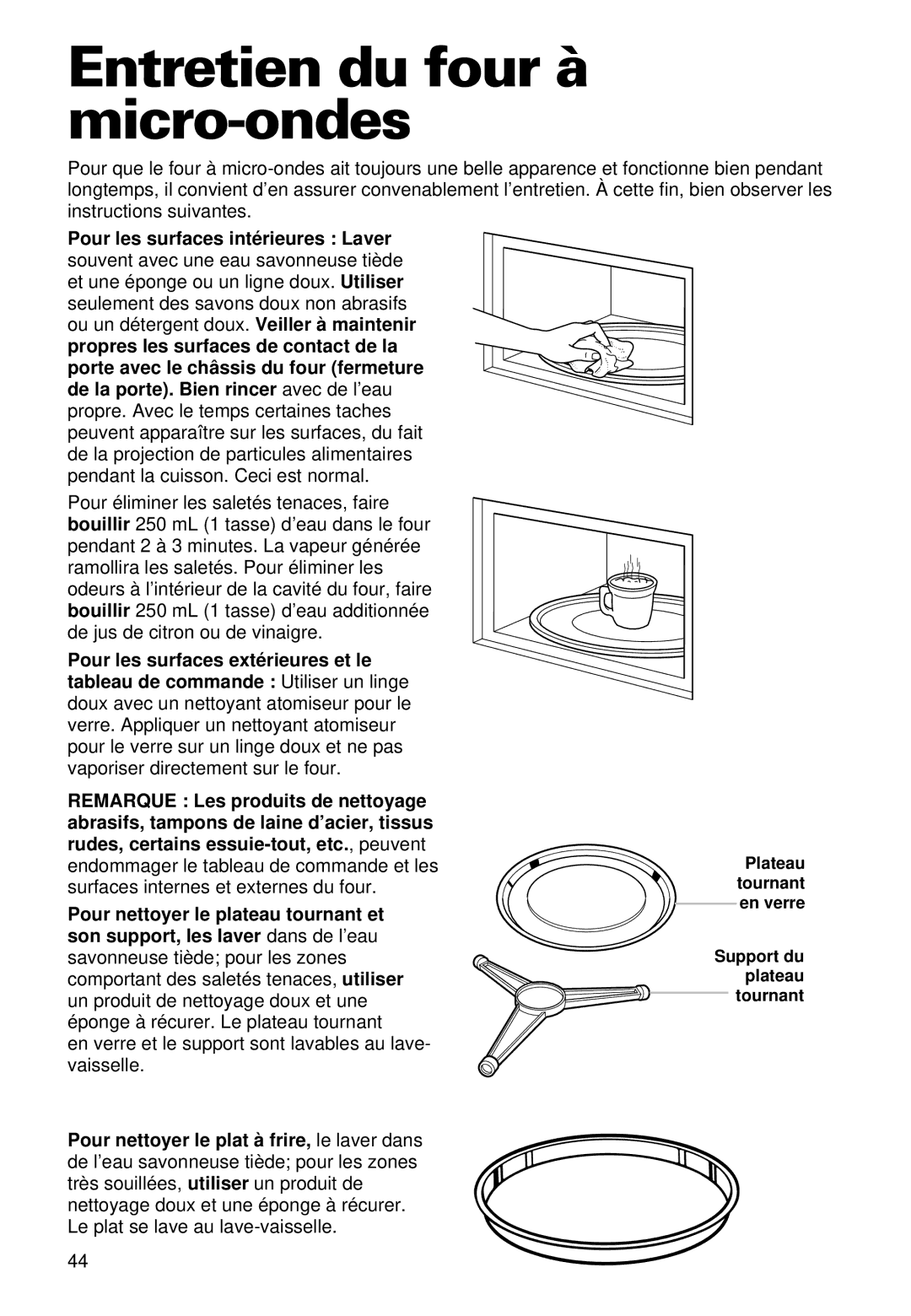 Whirlpool YMT9092SF, YMT9102SF installation instructions Entretien du four à micro-ondes 