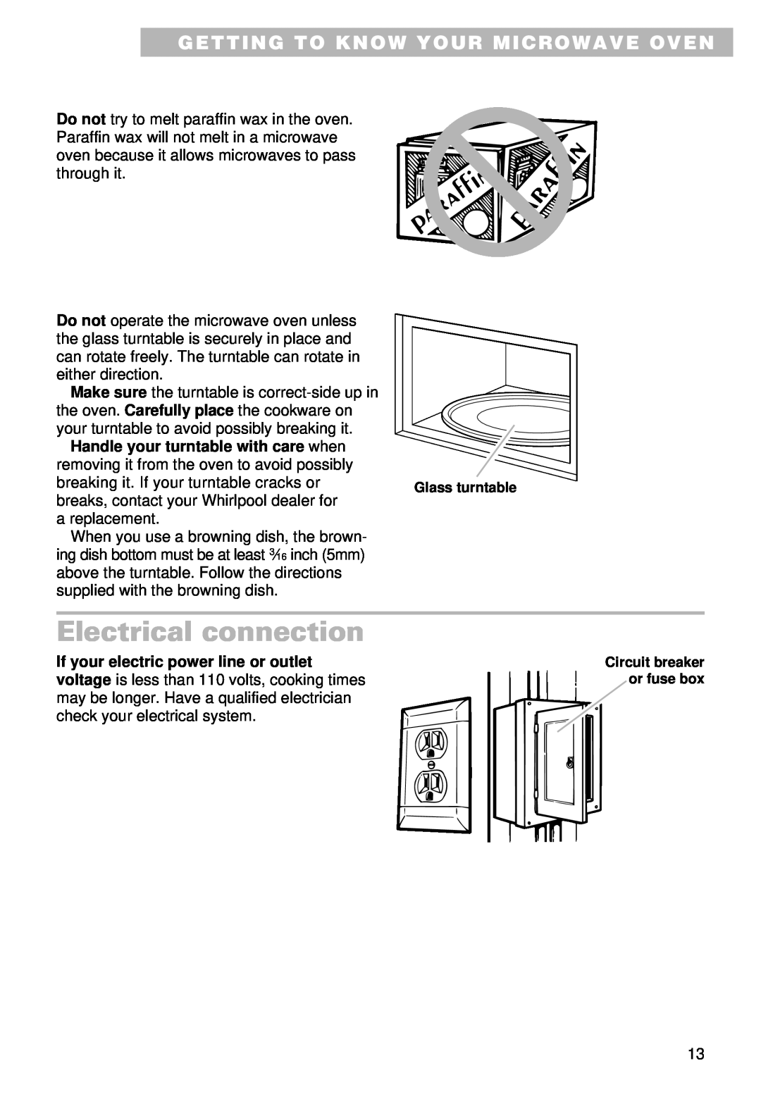 Whirlpool YMT9102SF, YMT9092SF installation instructions Electrical connection, Getting To Know Your Microwave Oven 