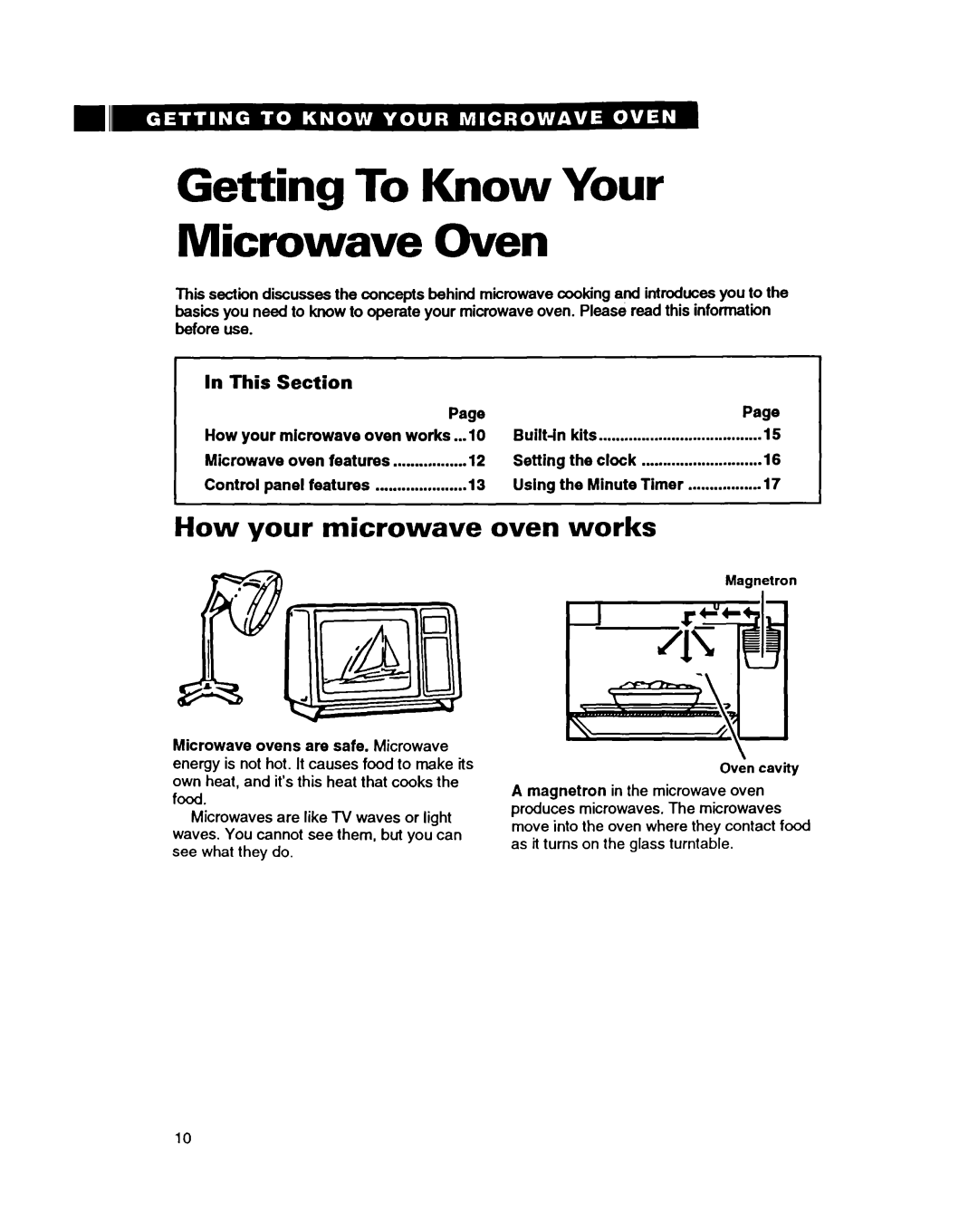 Whirlpool MT9160XBB warranty Getting To Know Your Microwave Oven, How your microwave oven works, This Section, Clock Using 