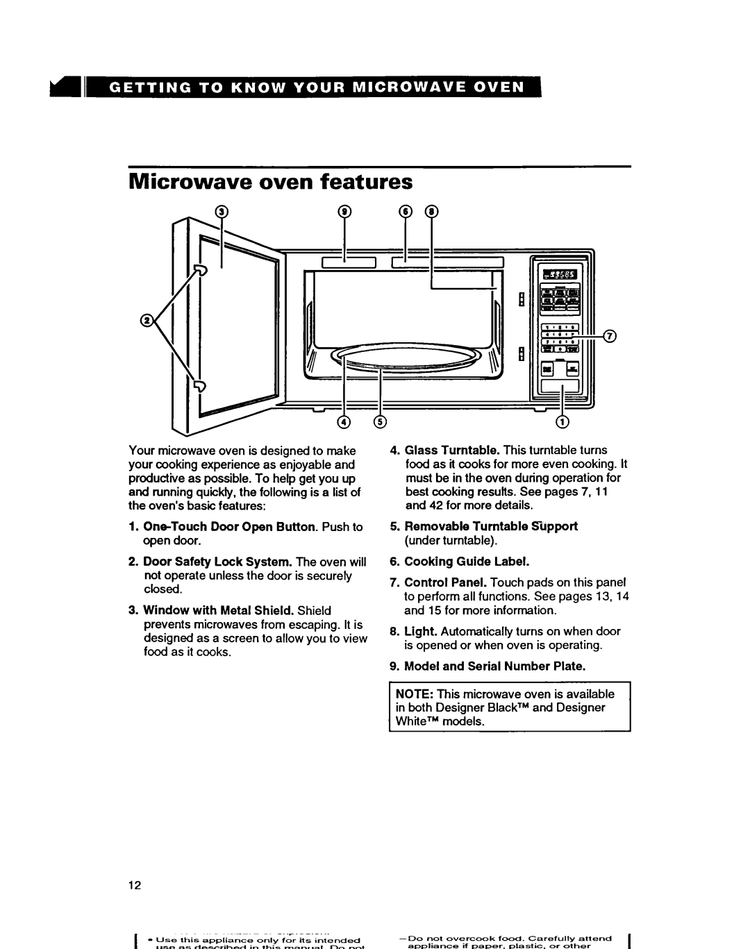 Whirlpool MT9160XBB warranty Microwave oven features, Removable Turntable Support, Cooking Guide Label 