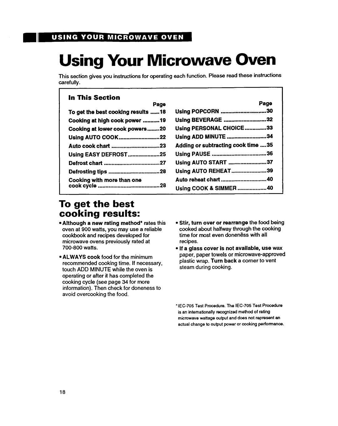 Whirlpool MT9160XBB warranty Using Your Microwave Oven, To get the best coGking results 