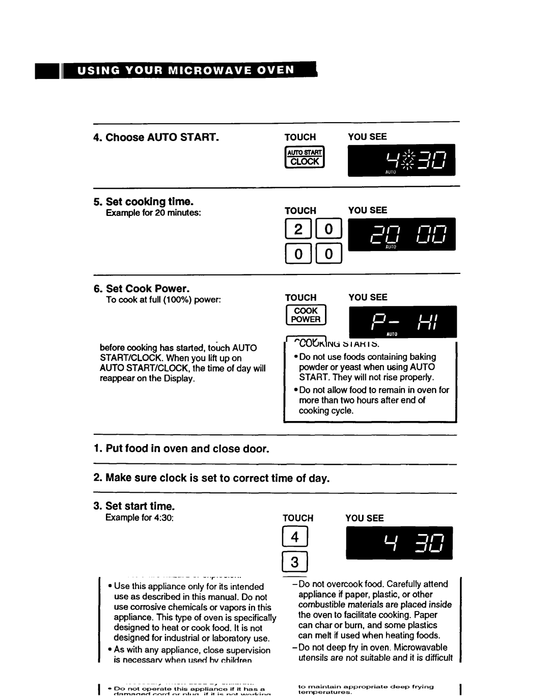 Whirlpool MT9160XBB warranty Choose Auto Start Set cooking time 