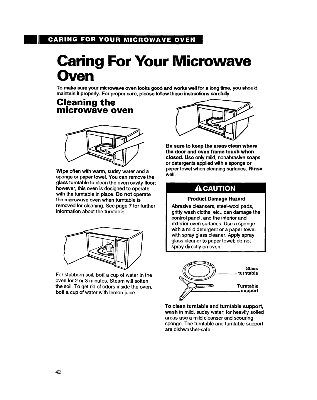 Whirlpool MT9160XBB warranty Caring For Your Microwave Oven, Cleaning Microwave oven 