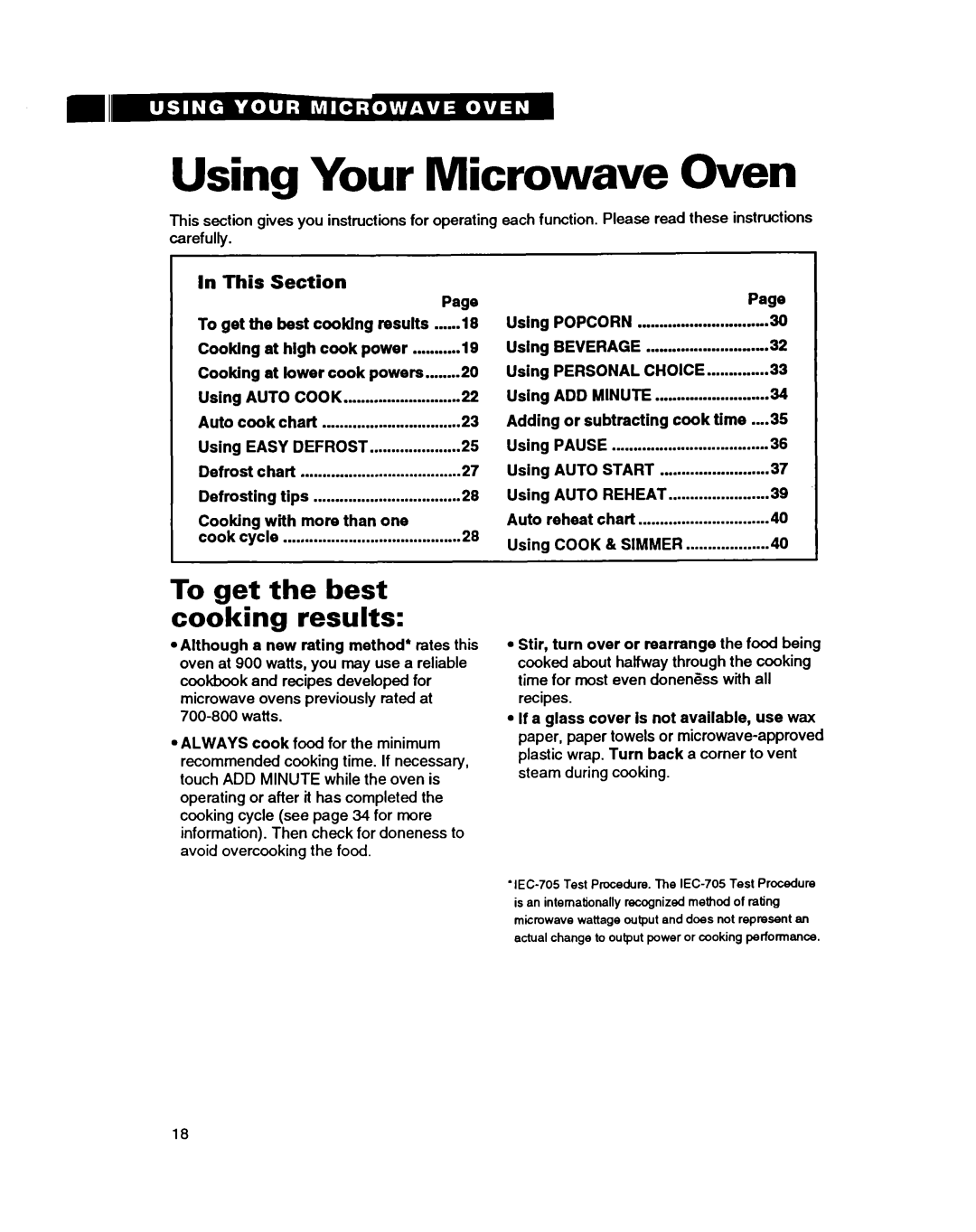Whirlpool MT9160XBB warranty Using Your Microwave Oven, To get the best coGking results, In This, Section 
