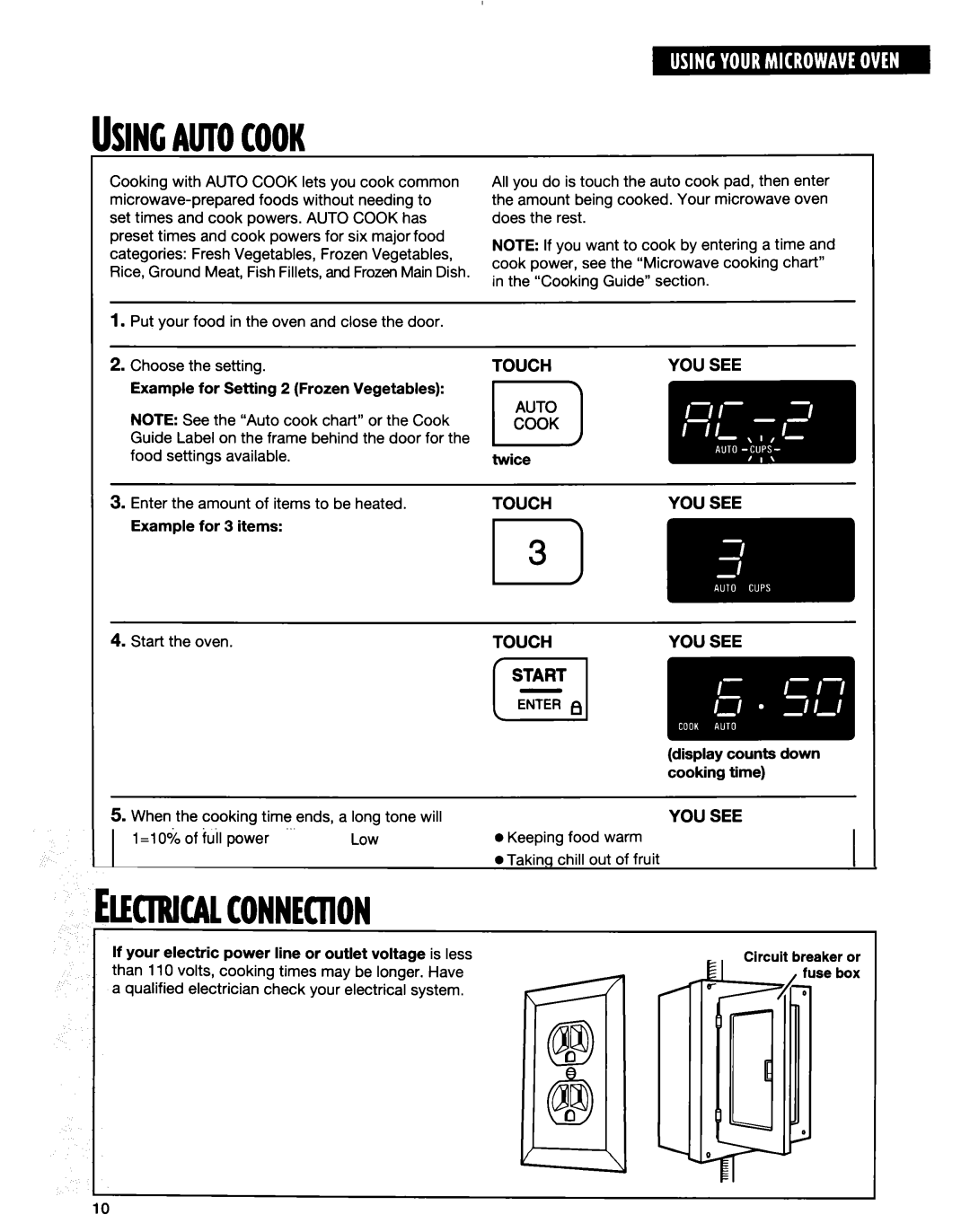 Whirlpool MT6120XE, MT9160XE installation instructions Auto Cook 