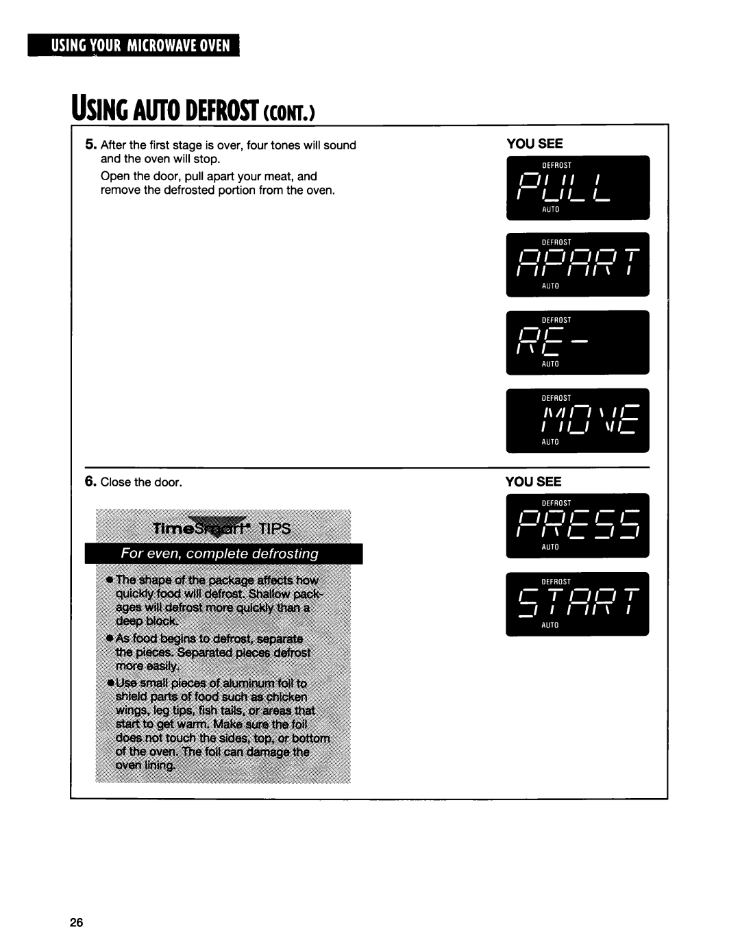 Whirlpool MT9160XE, MT6120XE installation instructions Usingautodefrostkont 