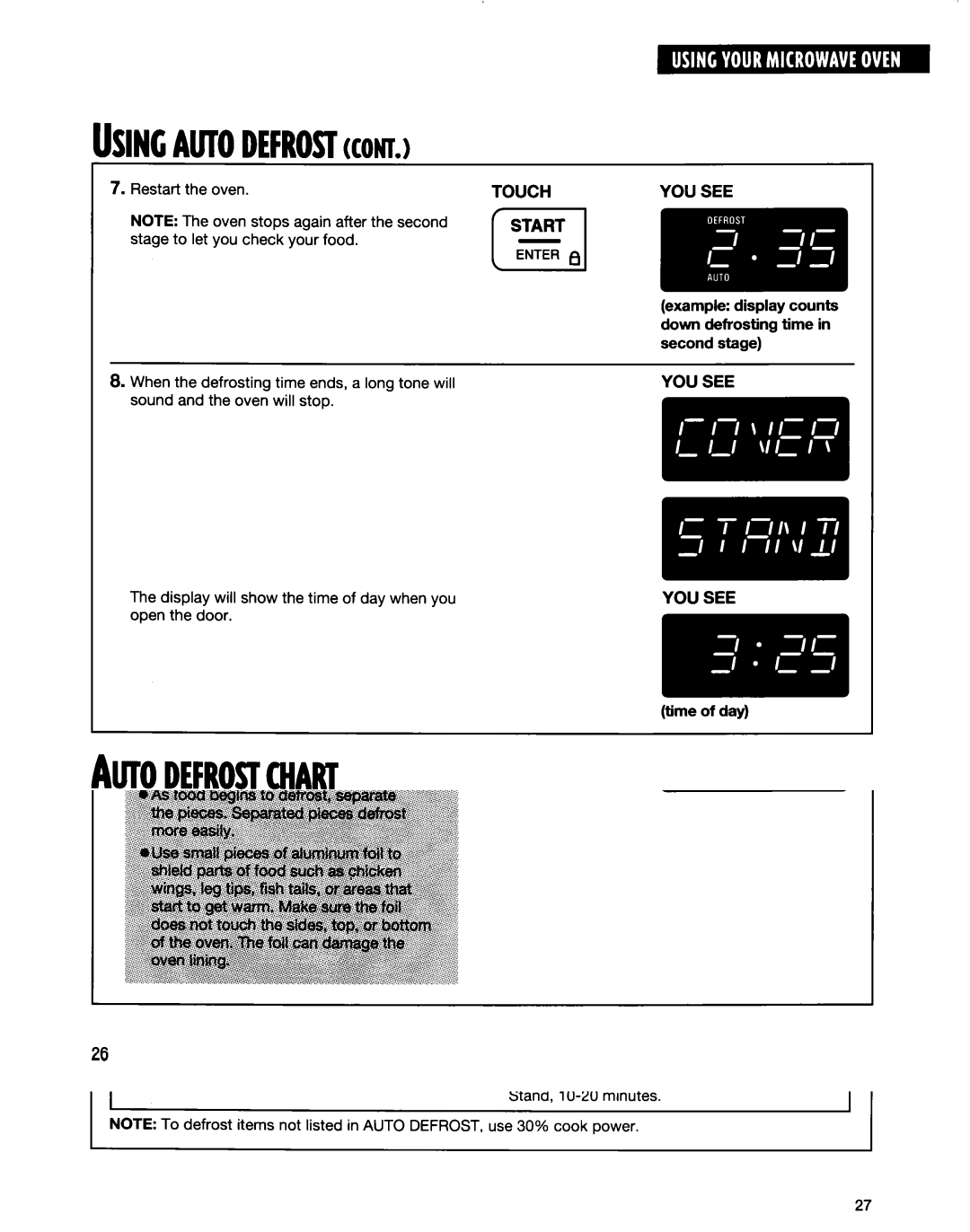 Whirlpool MT6120XE, MT9160XE installation instructions AmoDEFROSTCHART, Touch Auto, Quantity Procedure 